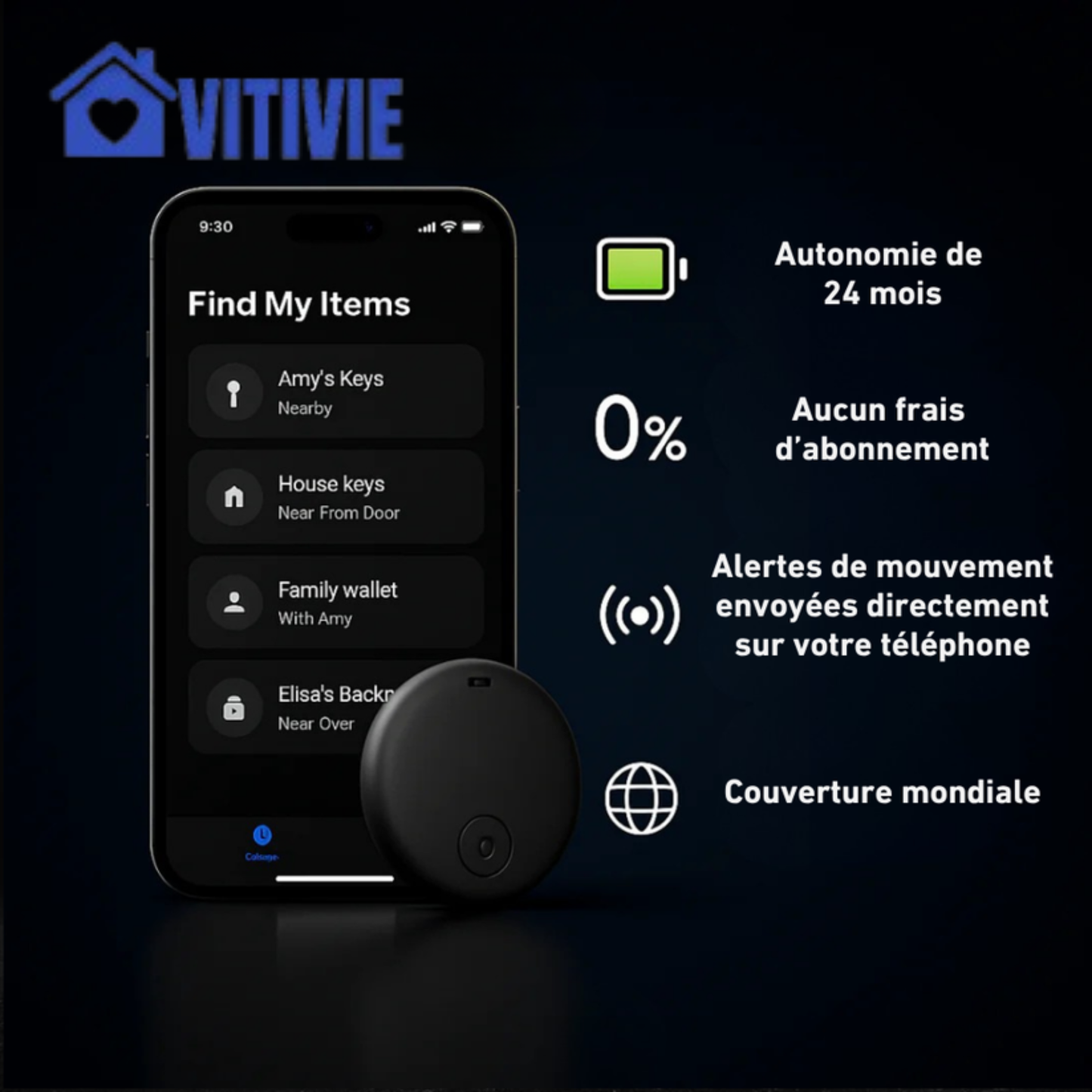 GP90 - Tracker GPS précis sans abonnement (android/apple)